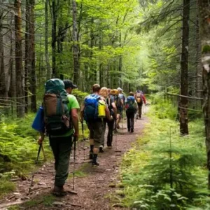 hiking in the woods